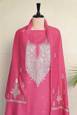 Pink Fine Wool Zari Embroidered Unstitched Suit