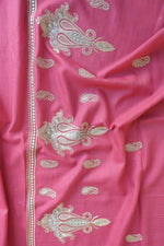 Pink Fine Wool Zari Embroidered Unstitched Suit