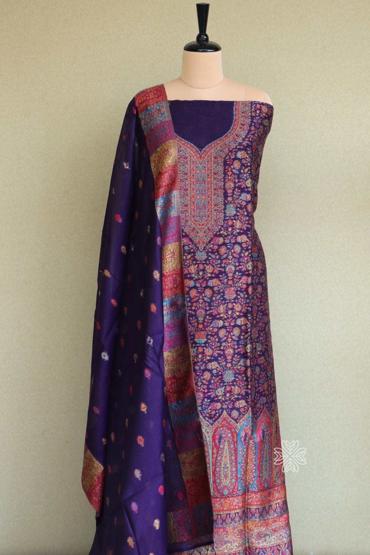 Purple Kani Silk Linen Suit with Zari