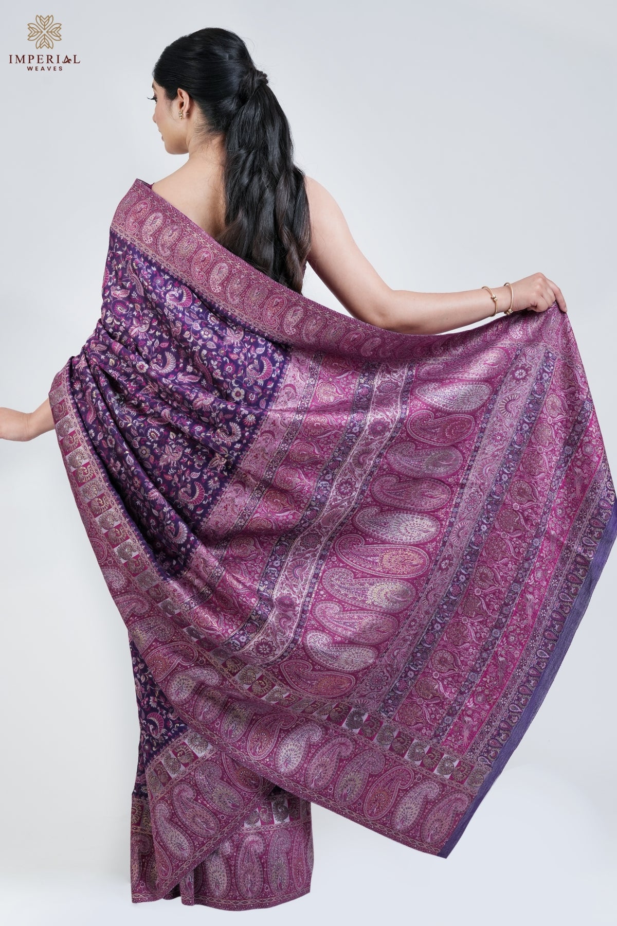 Purple Kani Silk Saree - Kashmiri Kani SareeOriginal Kani Silk sareeAuthentic Kani Silk SareeTraditional Kani SareeTraditional Silk Saree Vintage SareeKani SilkĀ SareeĀ Blouse