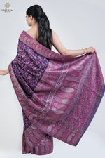 Purple Kani Silk Saree - Kashmiri Kani SareeOriginal Kani Silk sareeAuthentic Kani Silk SareeTraditional Kani SareeTraditional Silk Saree Vintage SareeKani SilkĀ SareeĀ Blouse