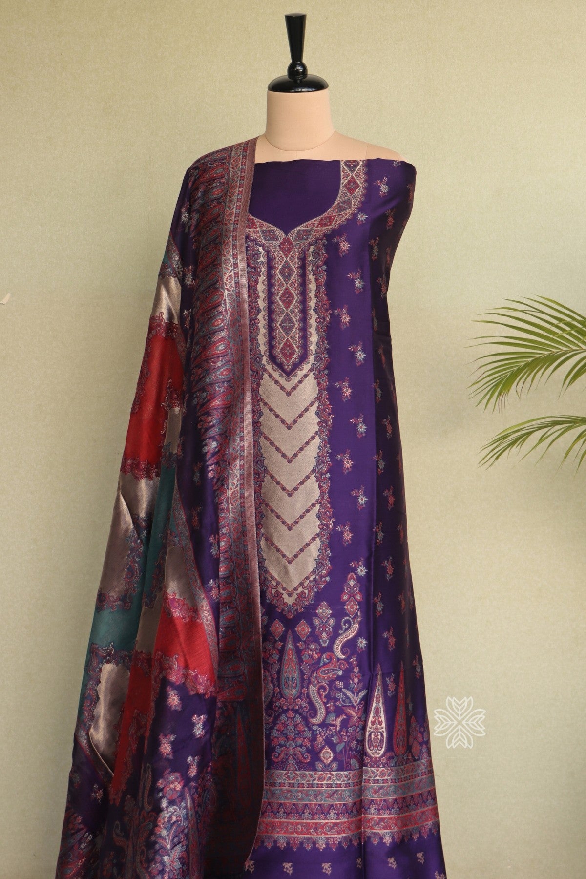 Purple Kani Silk Suit with Zari Dupatta