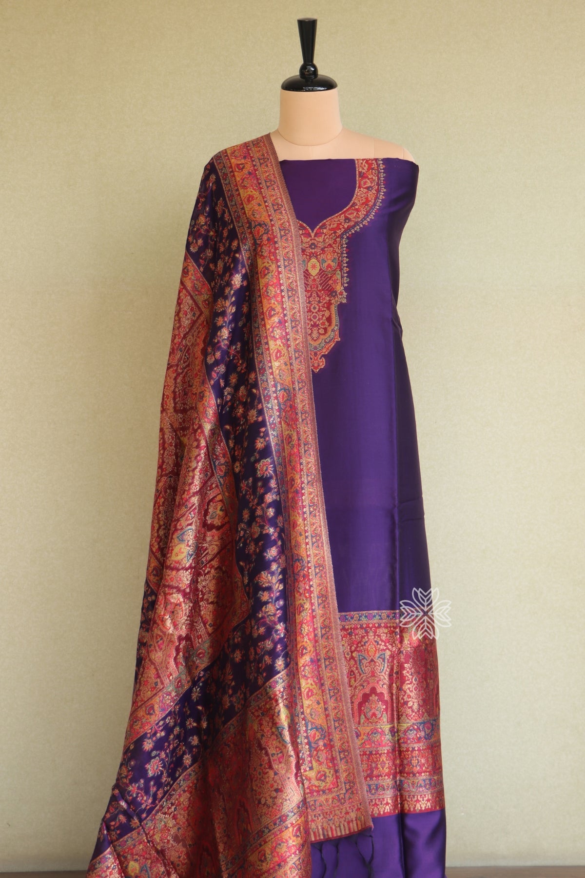 Purple Kani Silk Suit with Allover Dupatta