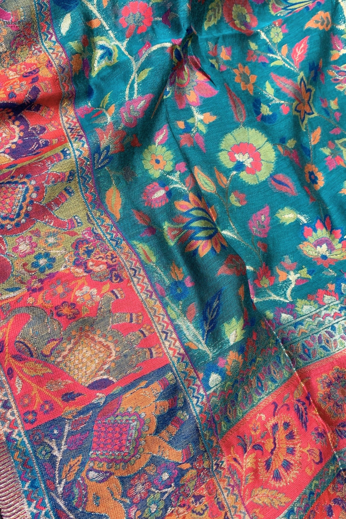 Rama Green Kani Silk Floral Dupatta withĀ Figures -Imperial Weaves