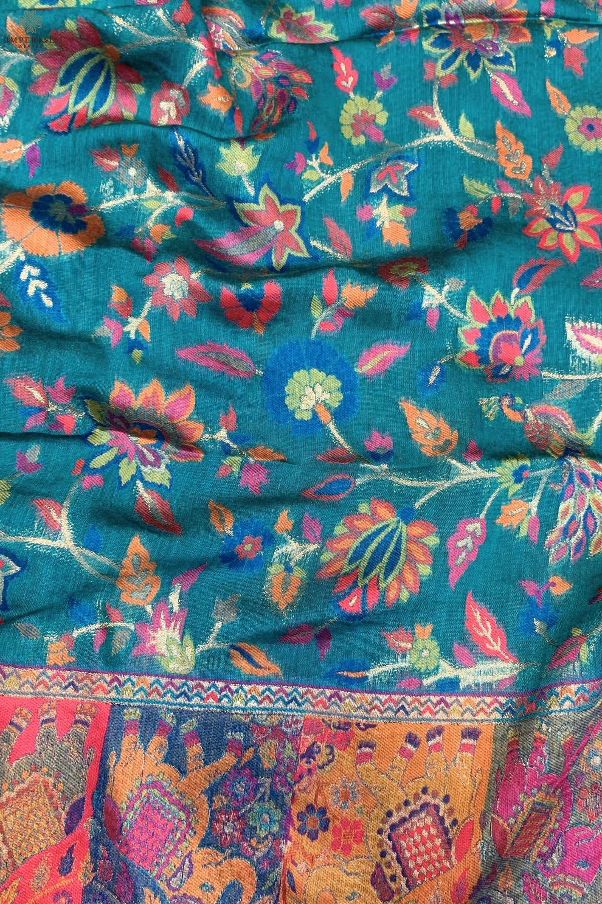 Rama Green Kani Silk Floral Dupatta withĀ Figures -Imperial Weaves