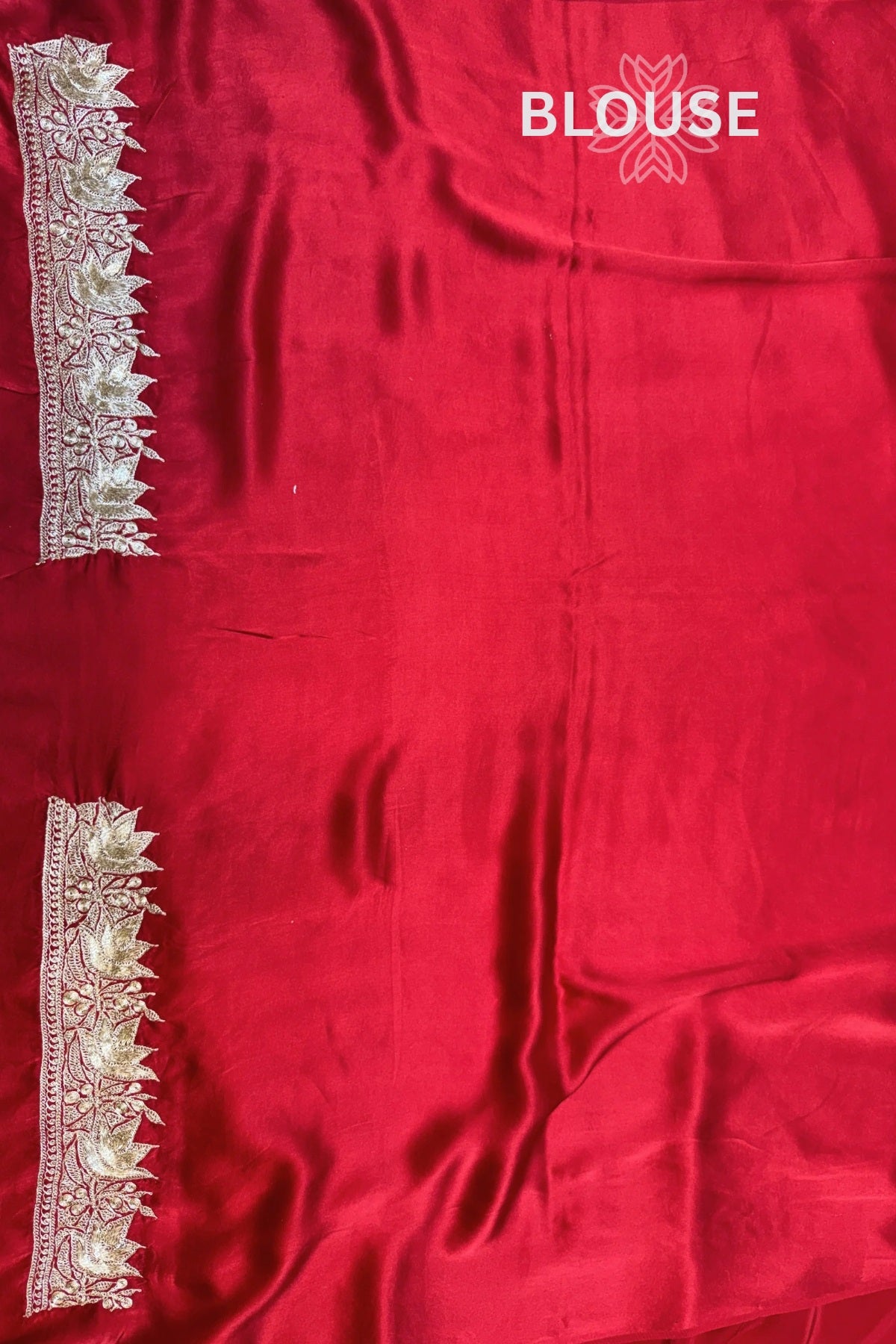 Red Kashmiri Tilla Hand Embroidered Satin Silk Saree