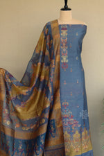Grey Kani Silk Linen Suit with Floral Dupatta