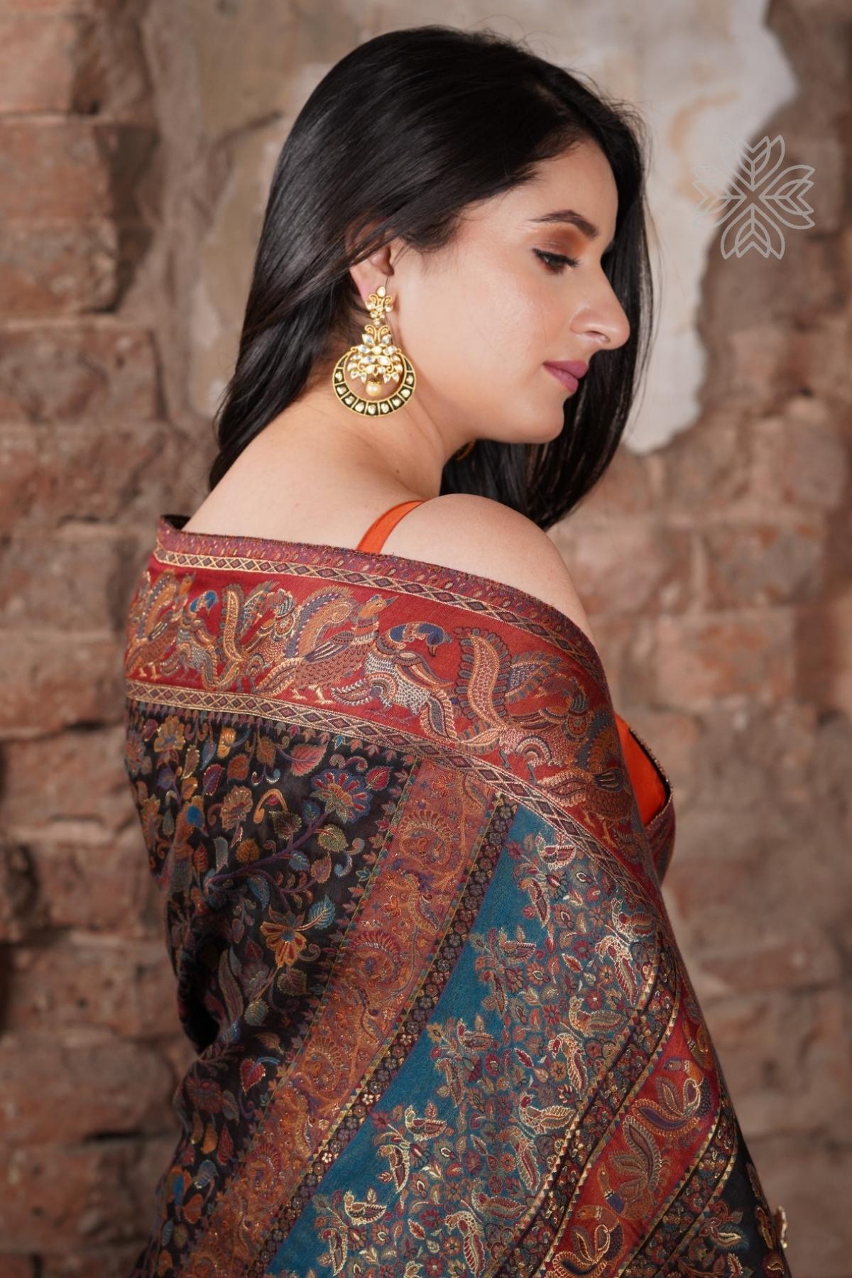 Smoky Black Kani Kalamkari Silk SareeImperial Weaves