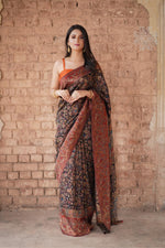 Smoky Black Kani Kalamkari Silk SareeImperial Weaves