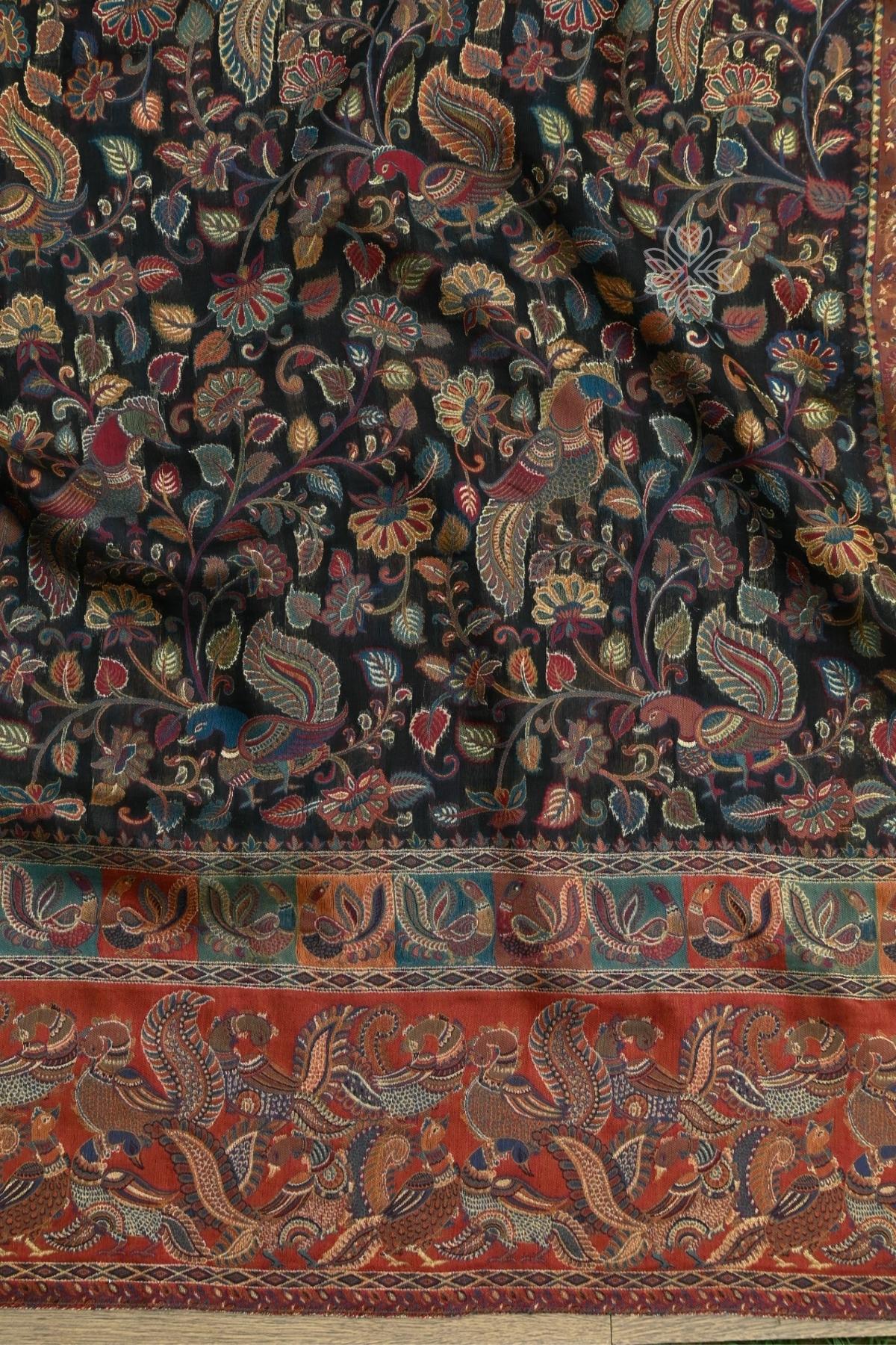 Smoky Black Kani Kalamkari Silk SareeImperial Weaves
