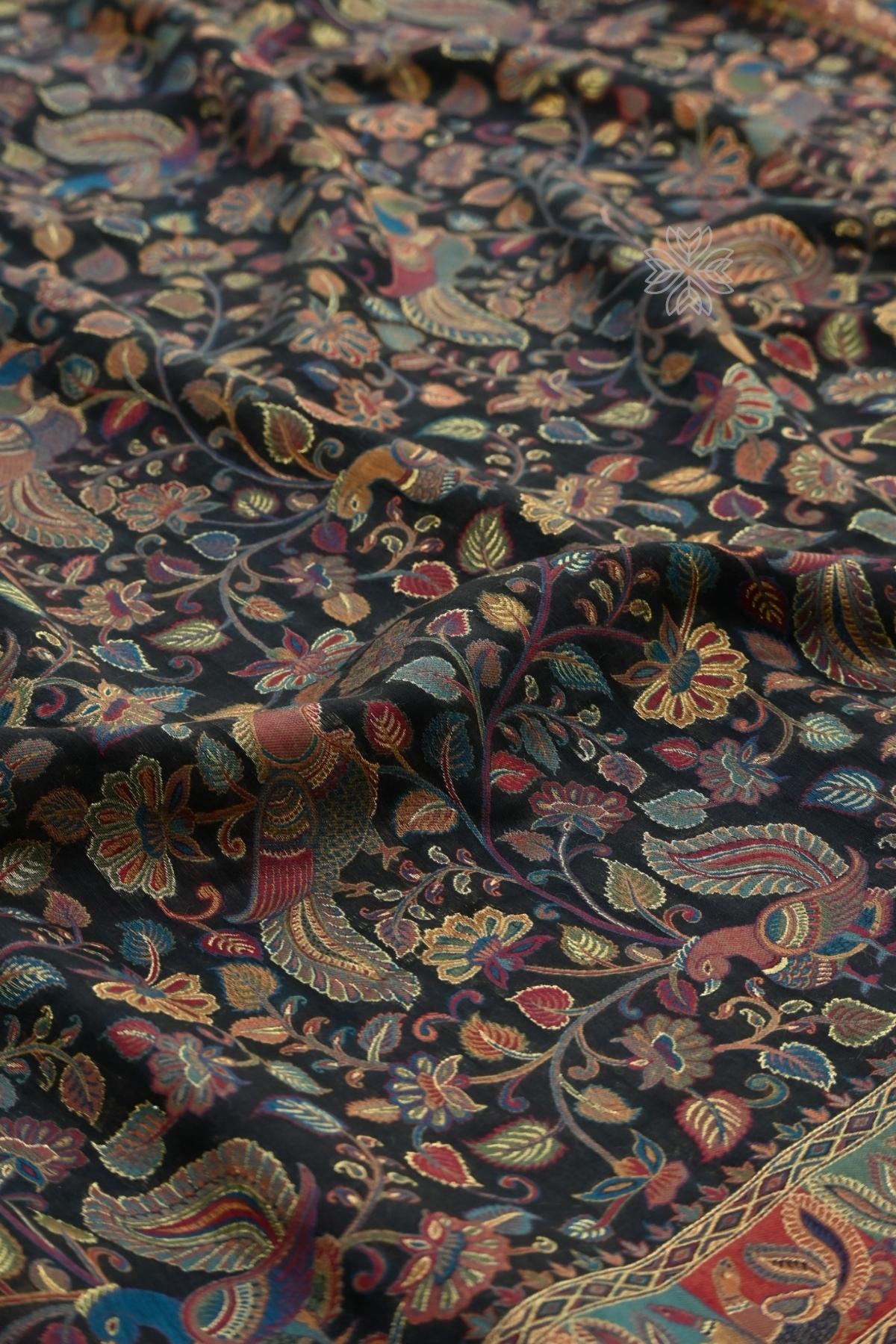 Smoky Black Kani Kalamkari Silk SareeImperial Weaves