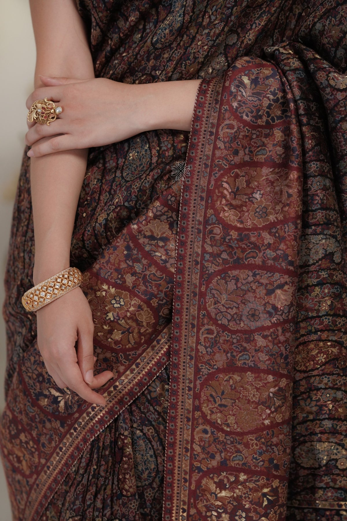 Smoky Black Kani Jamawar Silk SareeImperial Weaves