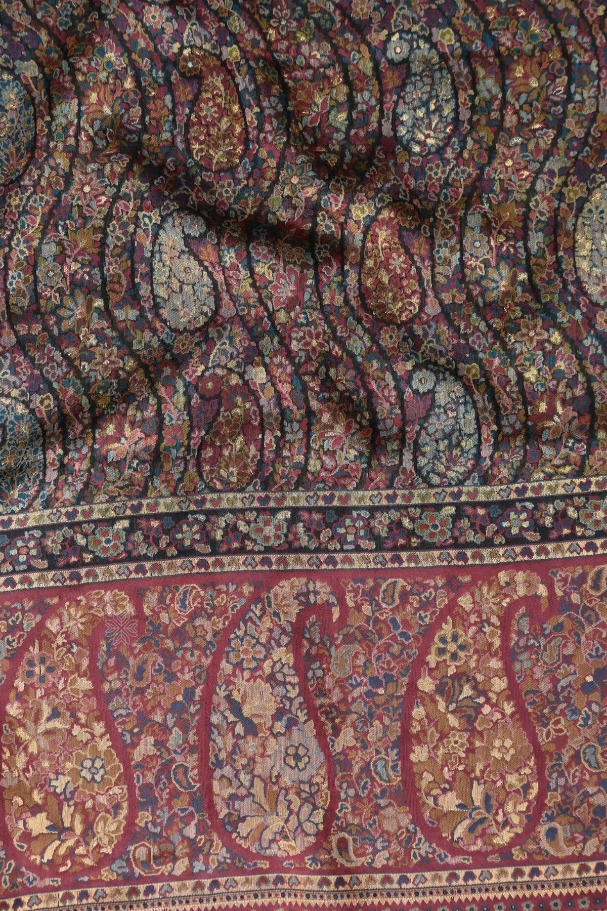 Smoky Black Kani Jamawar Silk SareeImperial Weaves