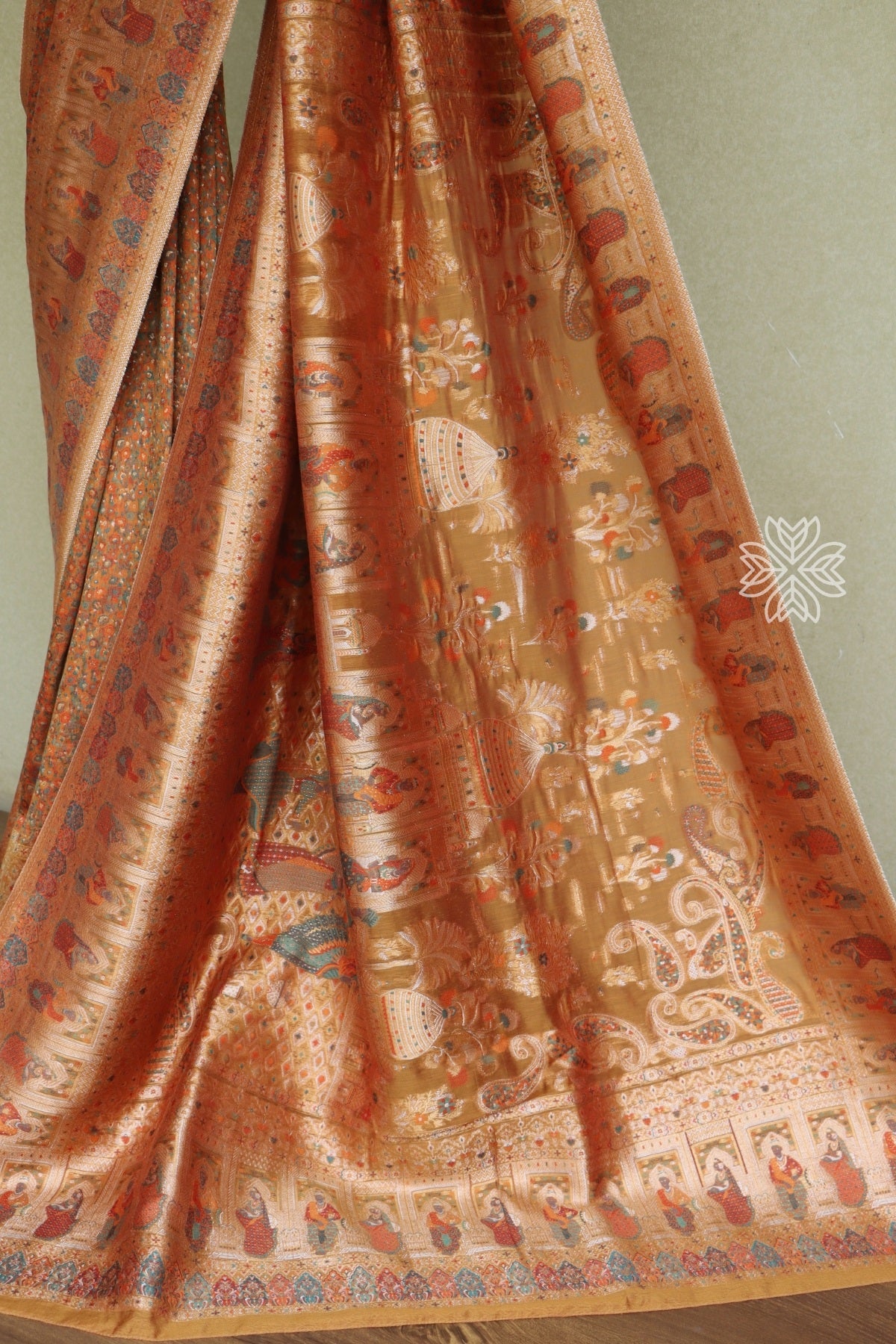 Sunset Yellow Kani Darbar Silk Saree