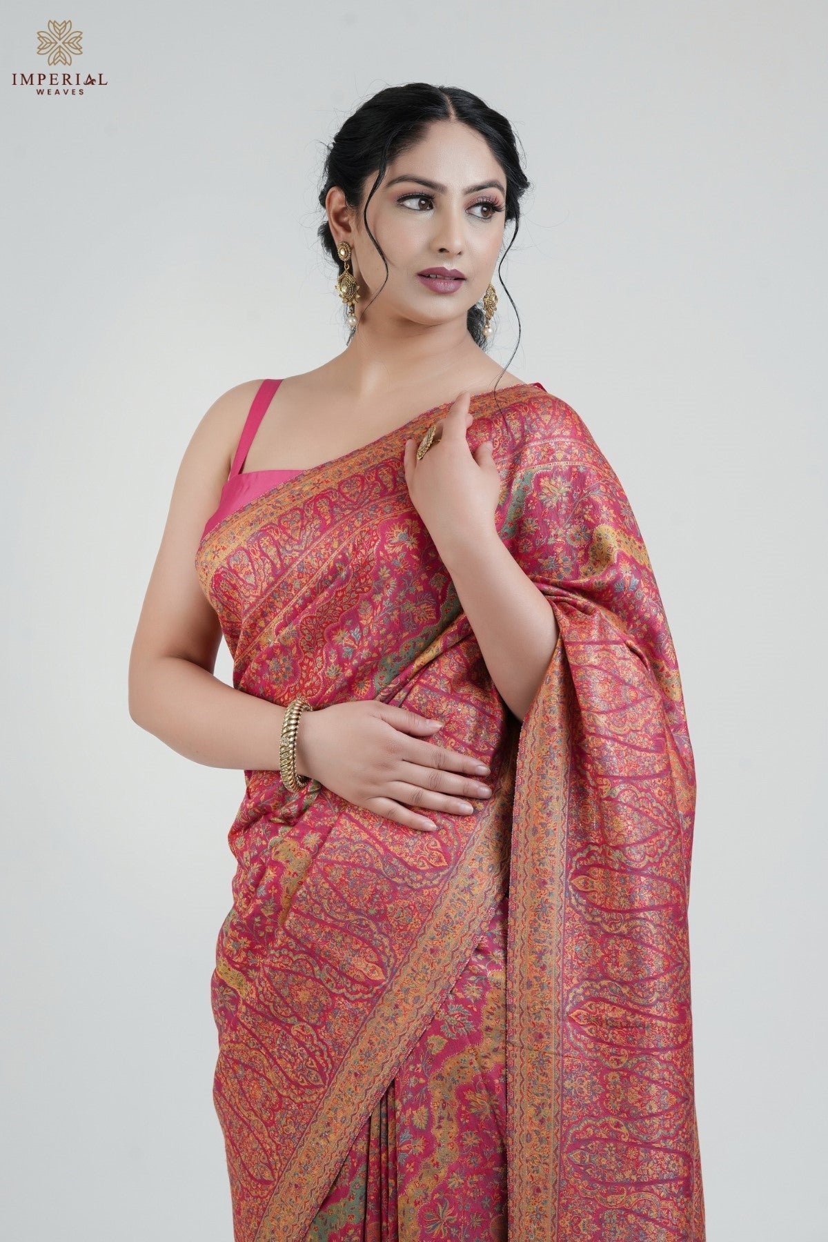 Pink Kani Jamawar Khatras Silk Saree
