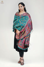 Rama Green Kani Silk Floral Dupatta with Figure