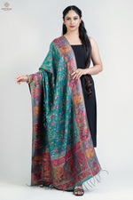 Rama Green Kani Silk Floral Dupatta with Figure