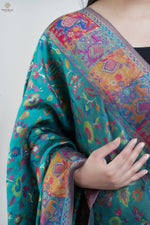 Rama Green Kani Silk Floral Dupatta with Figure