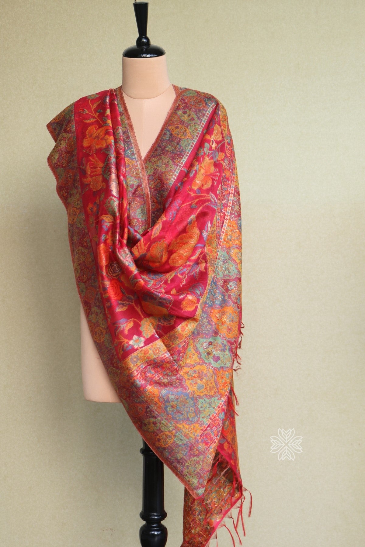 Wine Floral Kani Silk Dupatta