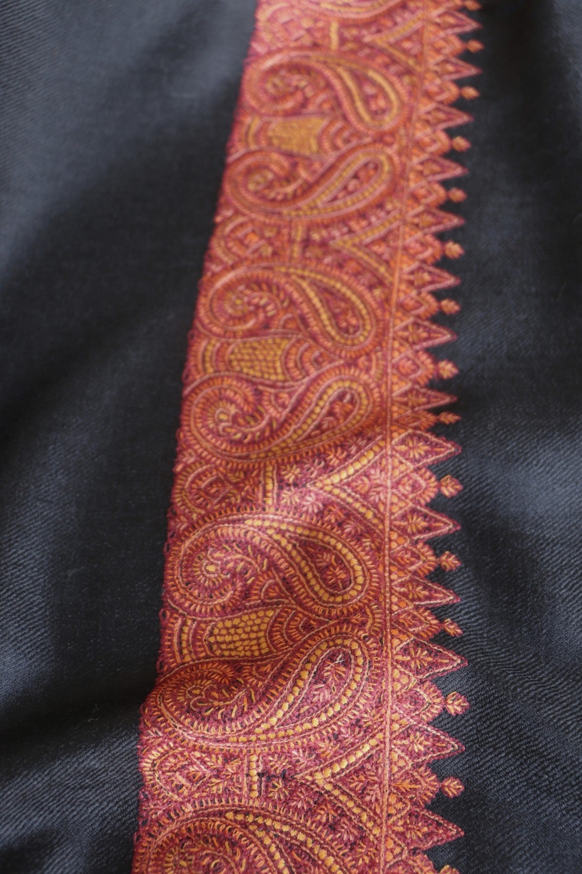 Black Sozni Embroidered Men Fine Wool Shawl