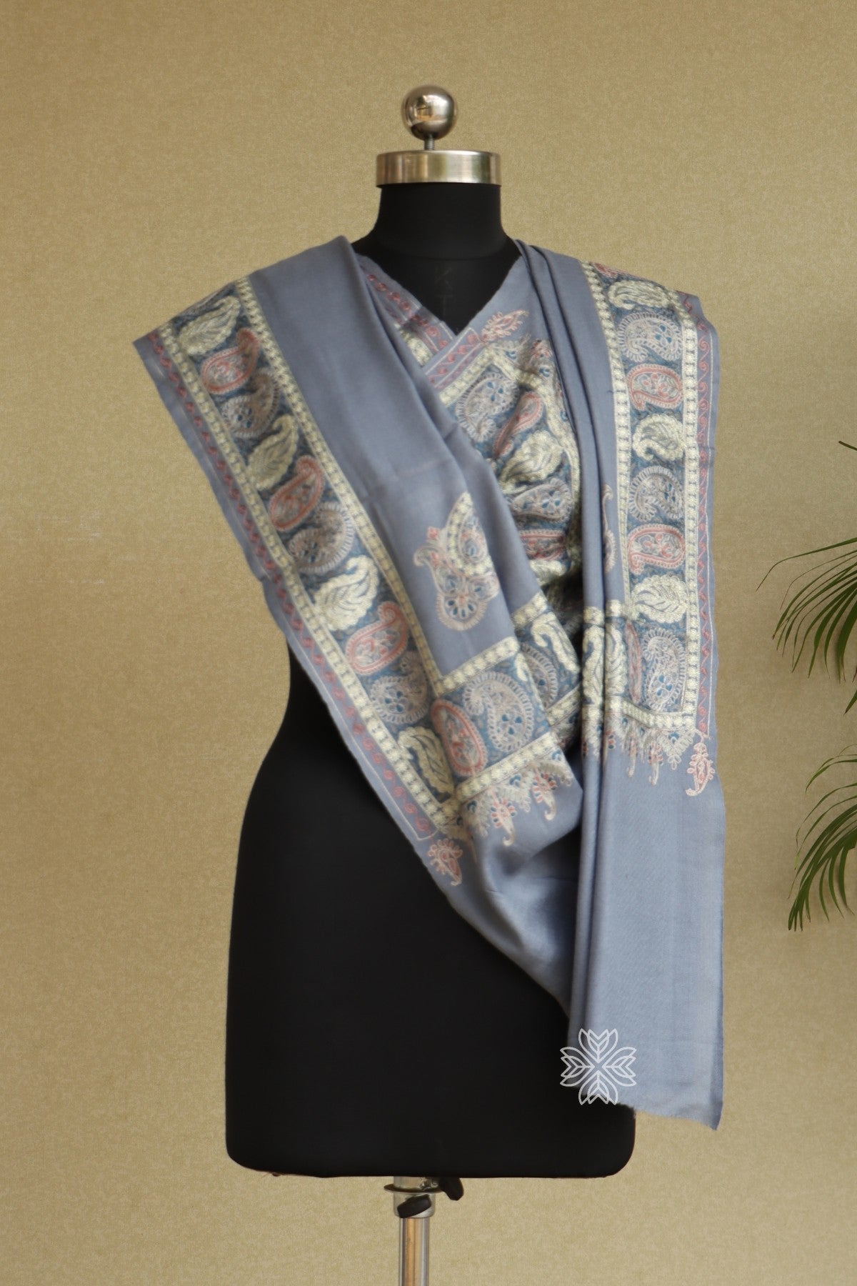 Grey Woollen Aari Stole
