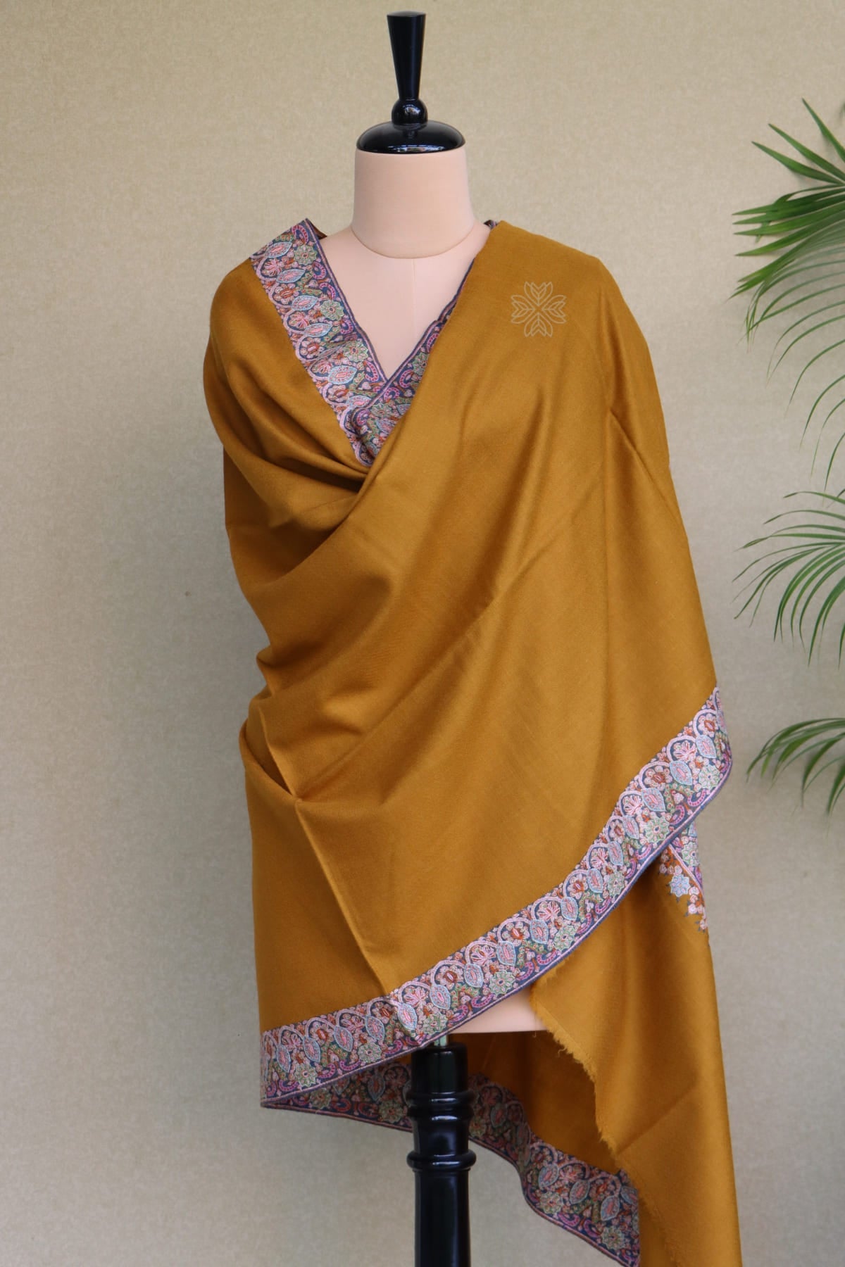 Mustard Yellow Sozni Pashmina Shawl