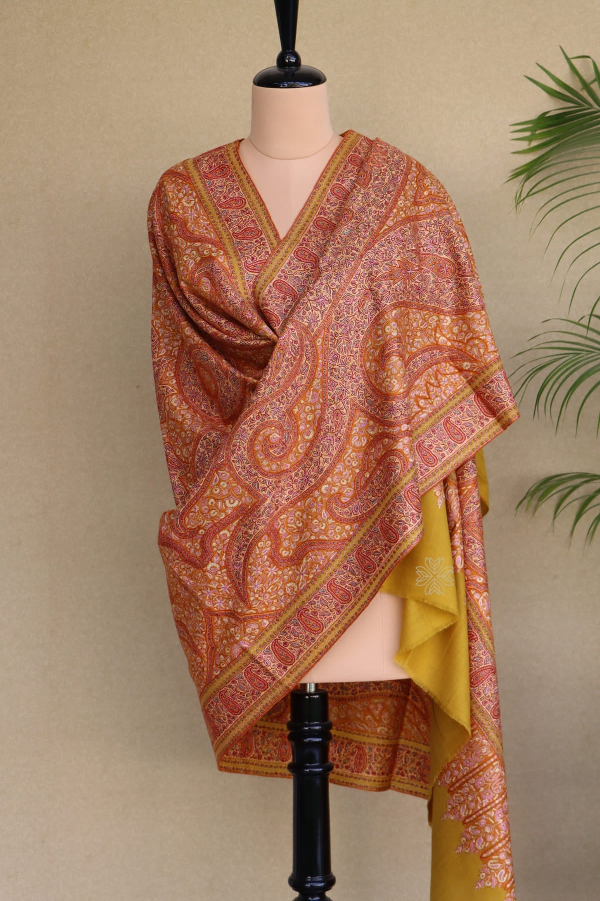 Yellow Sozni Jamawar Pashmina Shawl