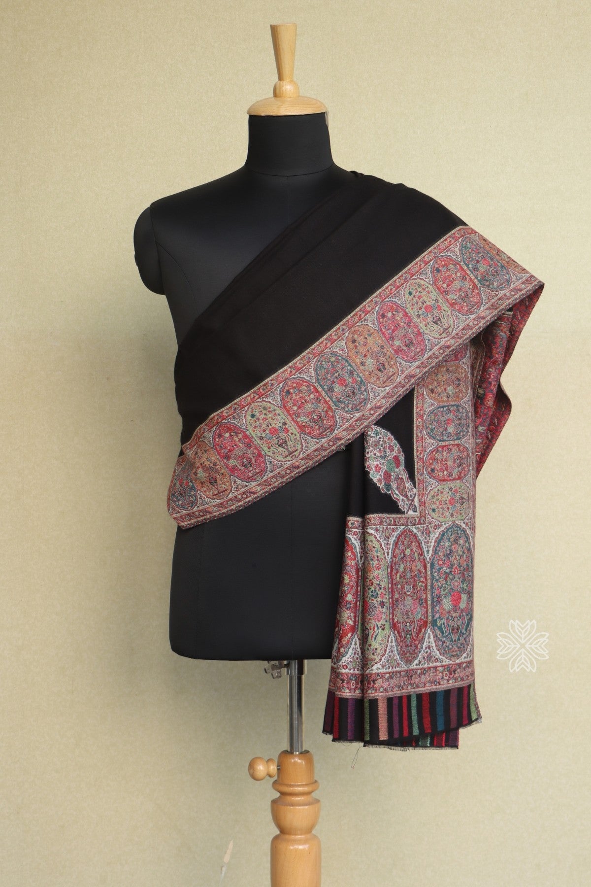 Black Men Fine Wool Jamawar Border Shawl