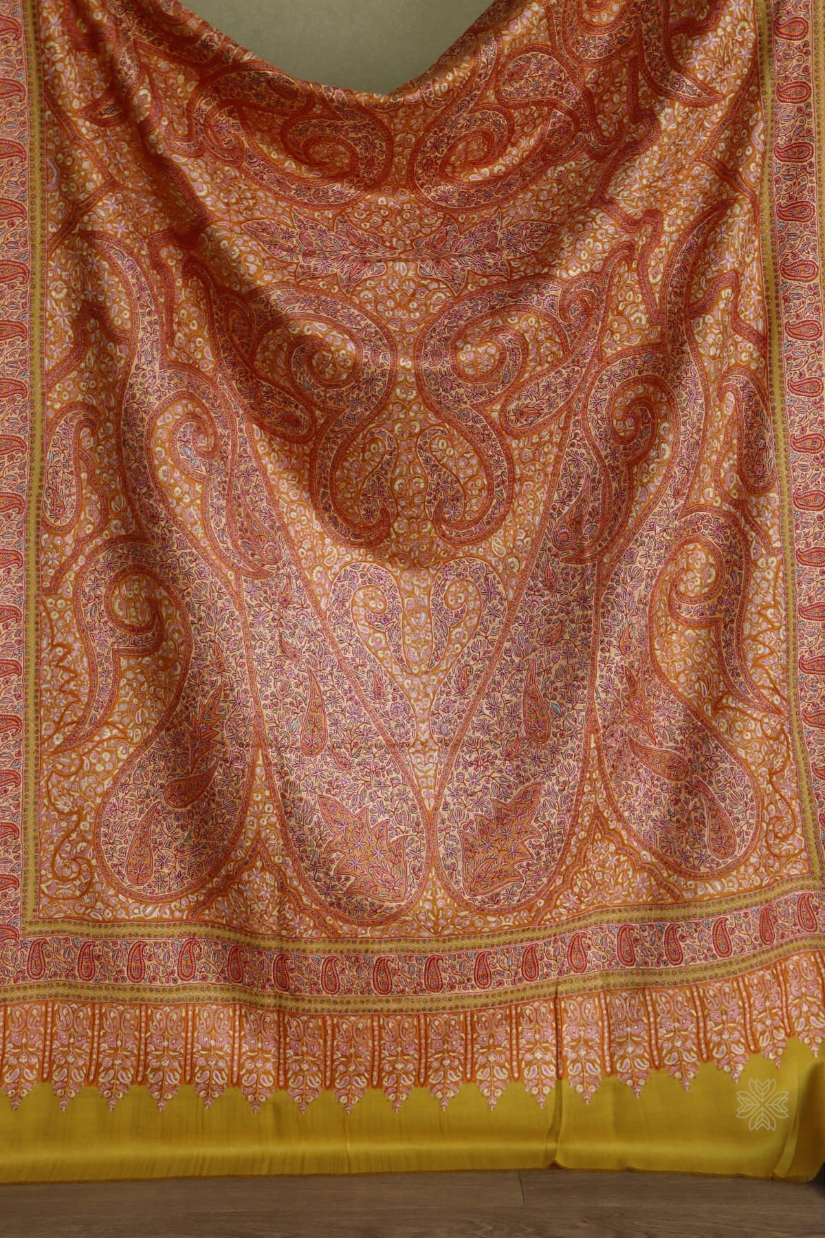 Yellow Sozni Jamawar Pashmina Shawl