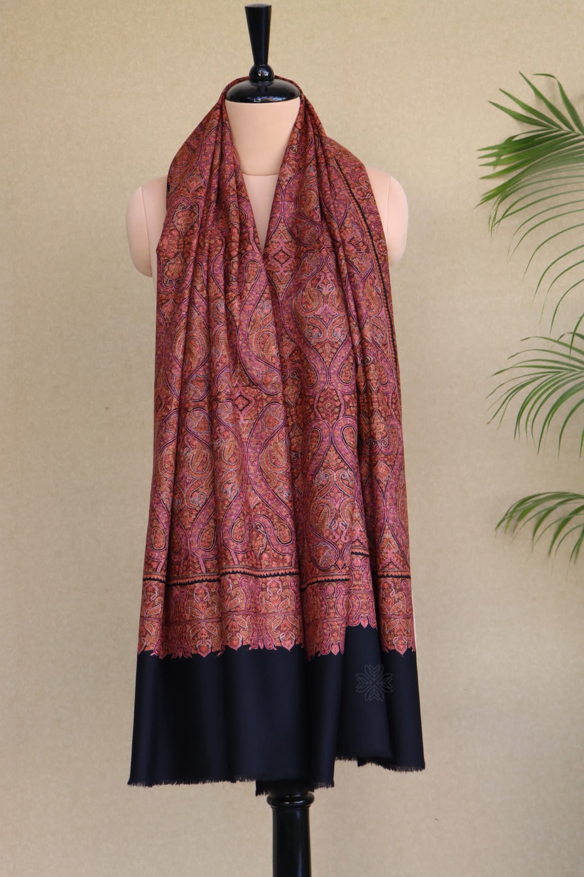 Black Sozni Jamawar Pashmina Shawl