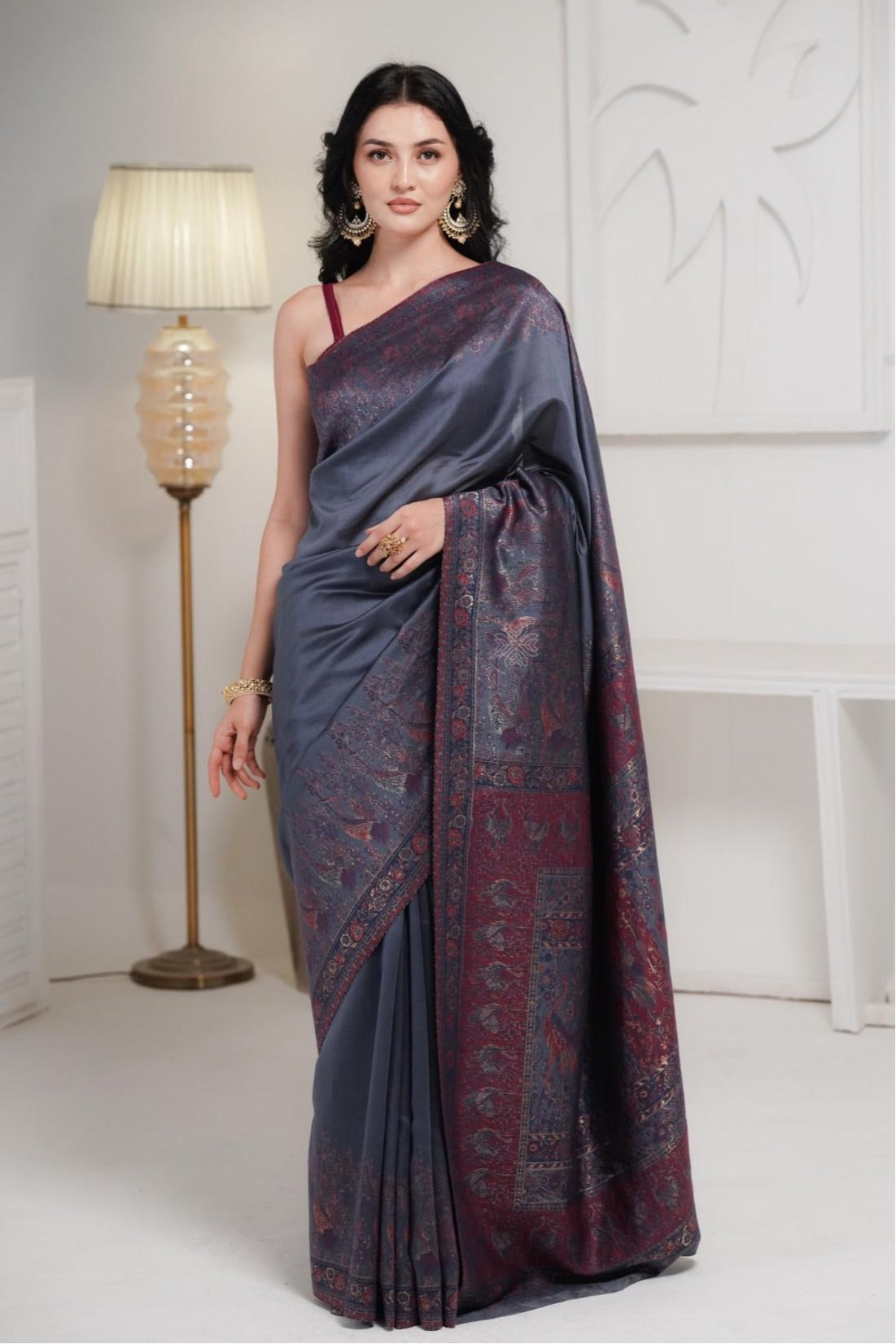 Grey Kani Pallu Silk Saree