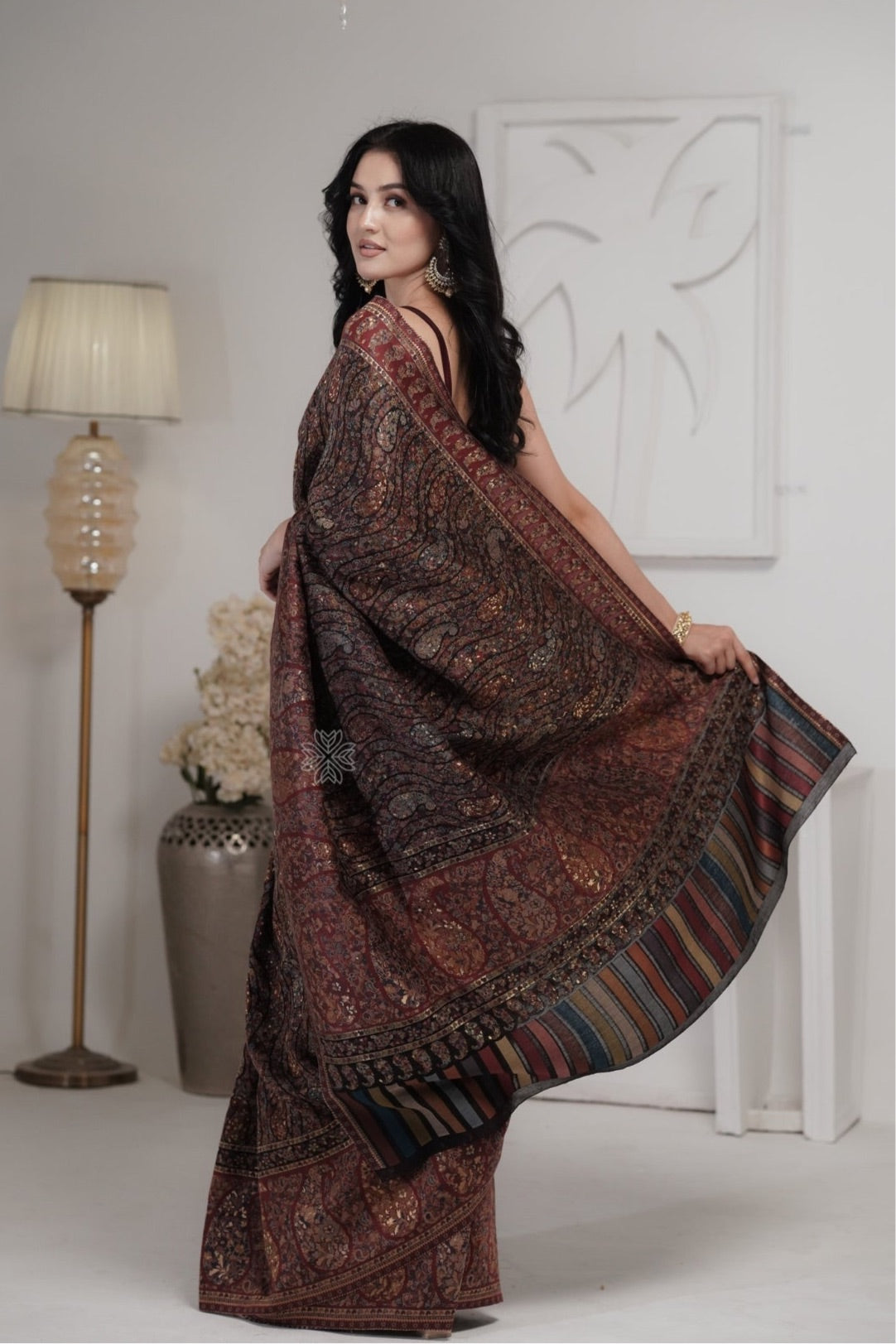 Smoky Black Kani Jamawar Silk SareeImperial Weaves