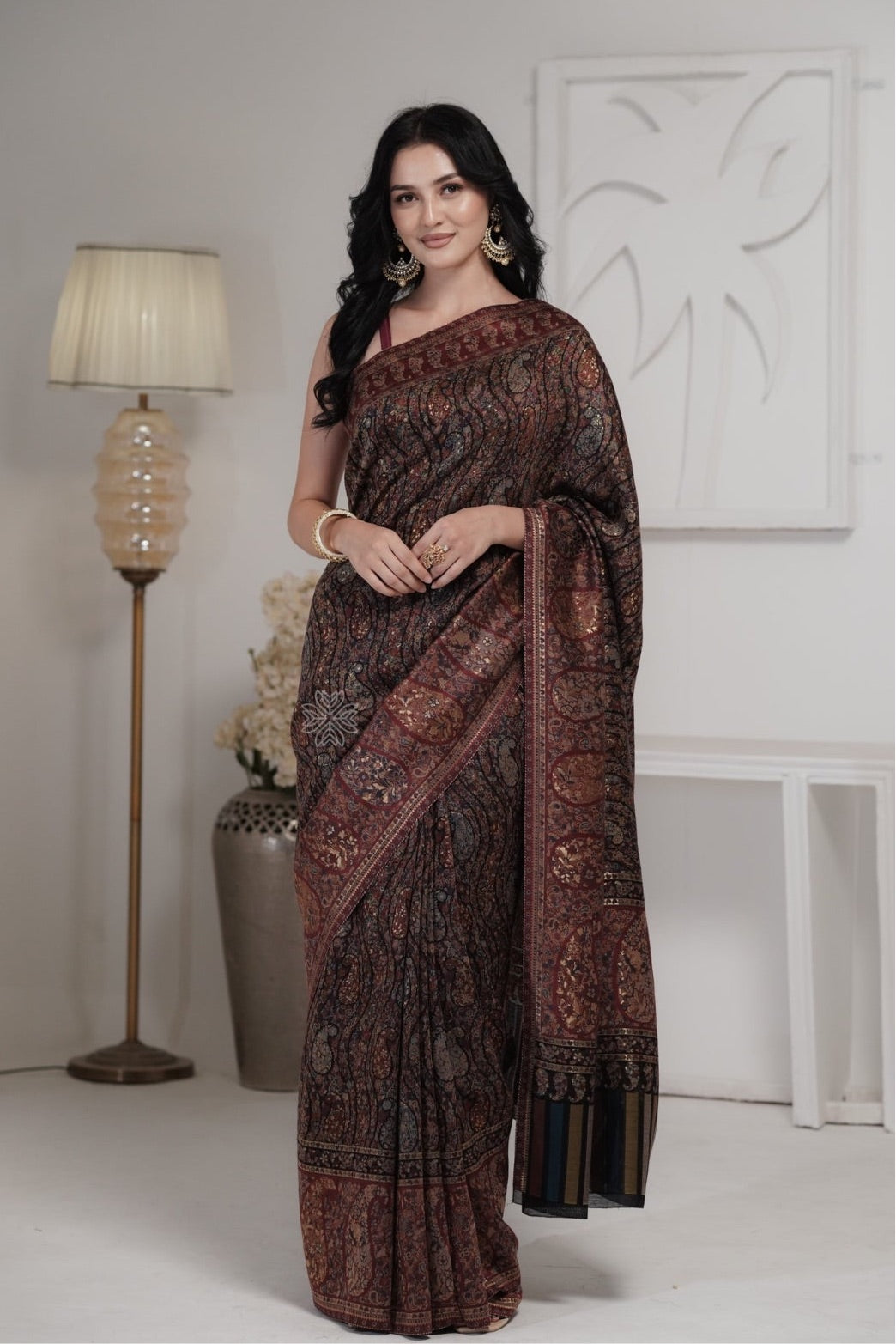 Smoky Black Kani Jamawar Silk SareeImperial Weaves