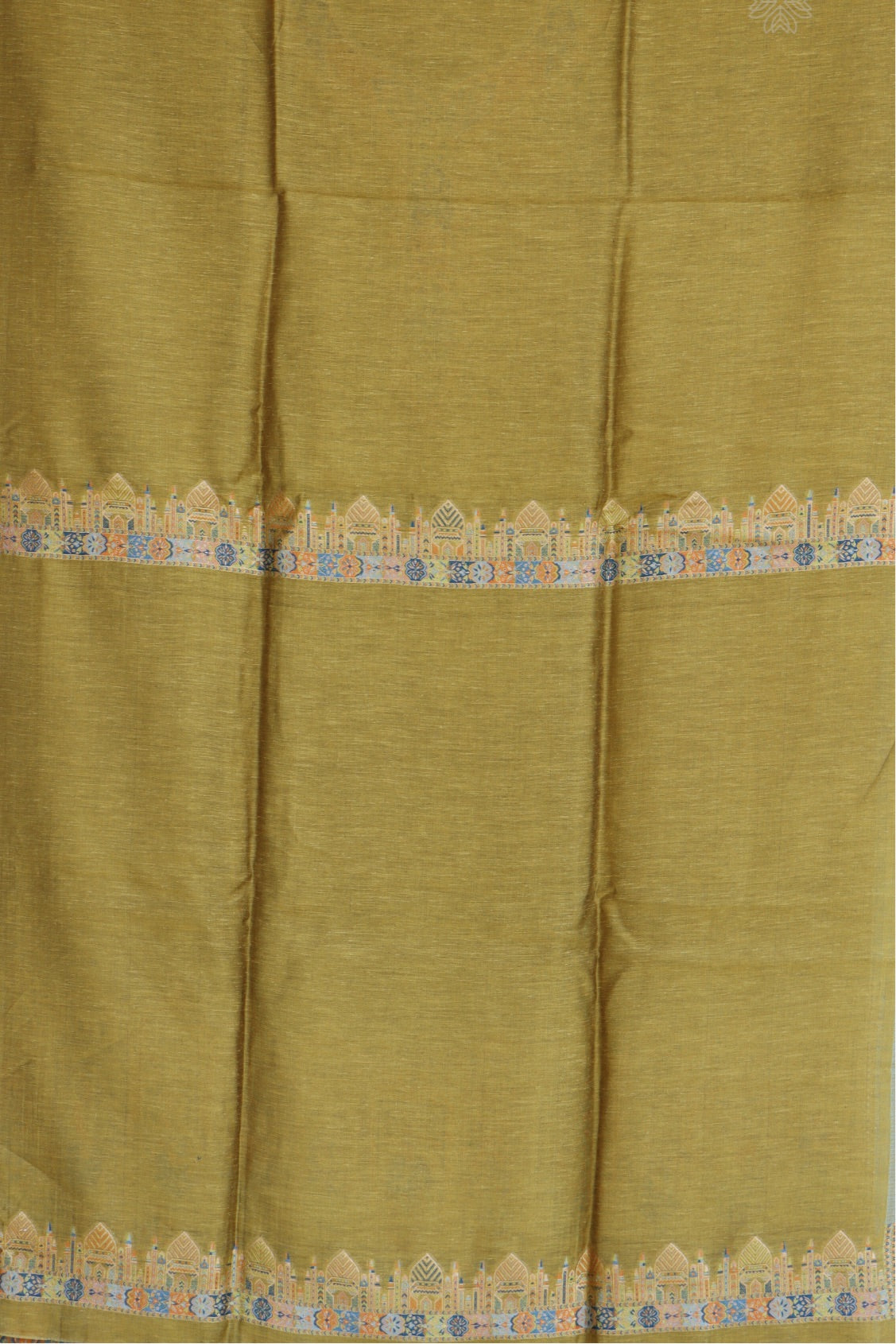 Mehandi Green Silk Linen Suit With Darbar Dupatta