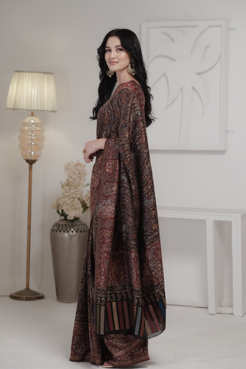 Smoky Black Kani Jamawar Silk SareeImperial Weaves