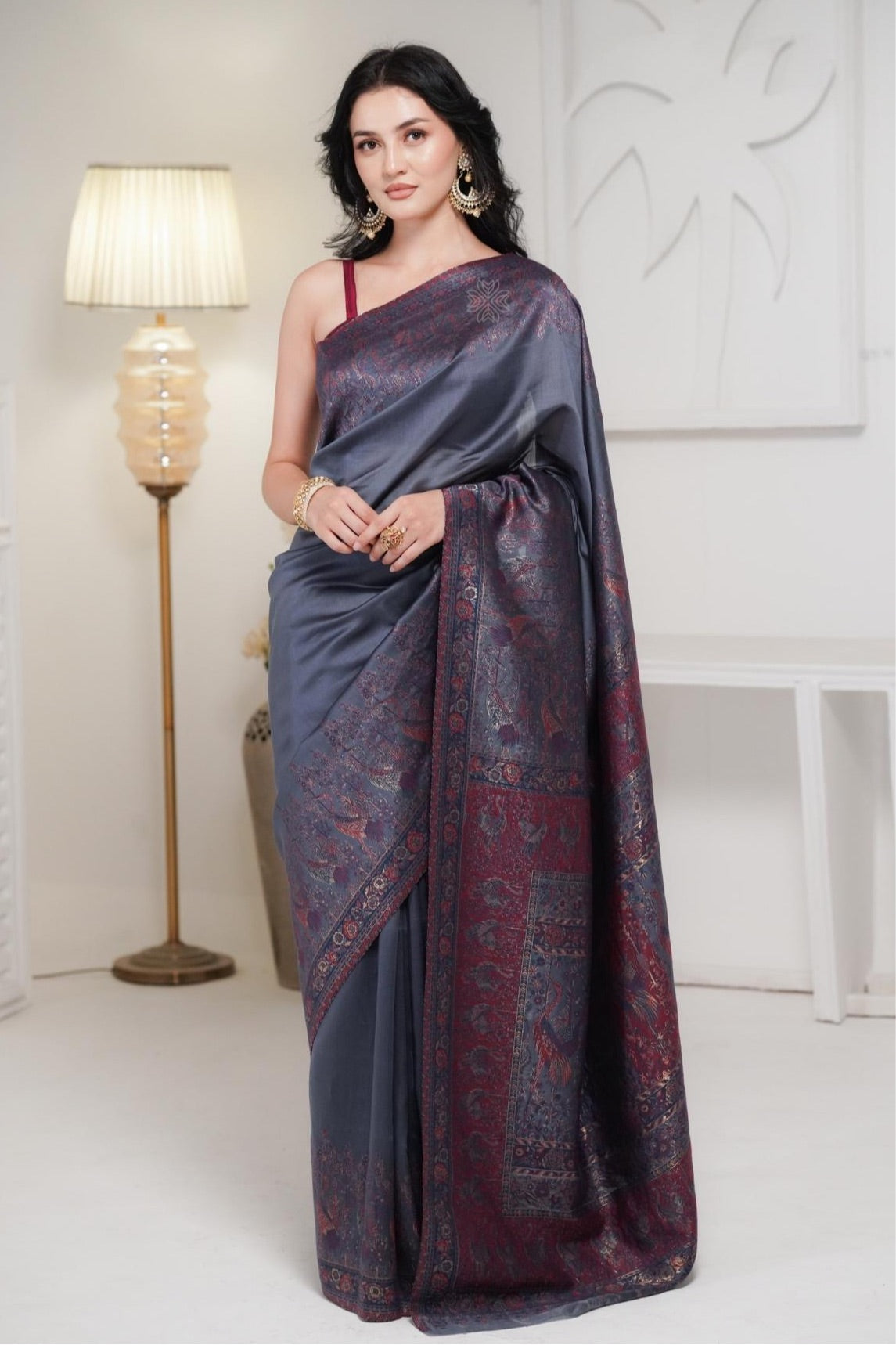 Grey Kani Pallu Silk Saree