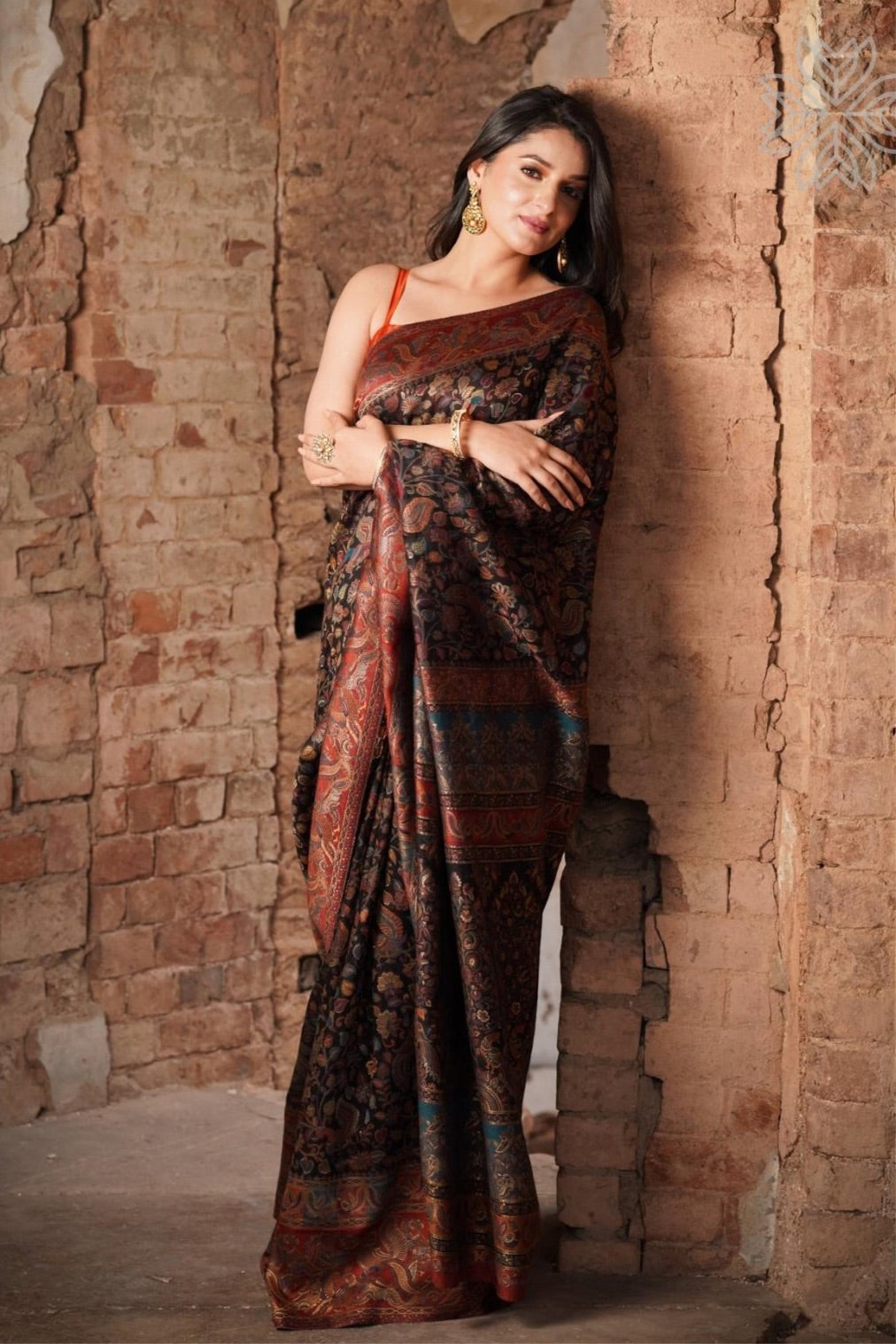 Smoky Black Kani Kalamkari Silk SareeImperial Weaves