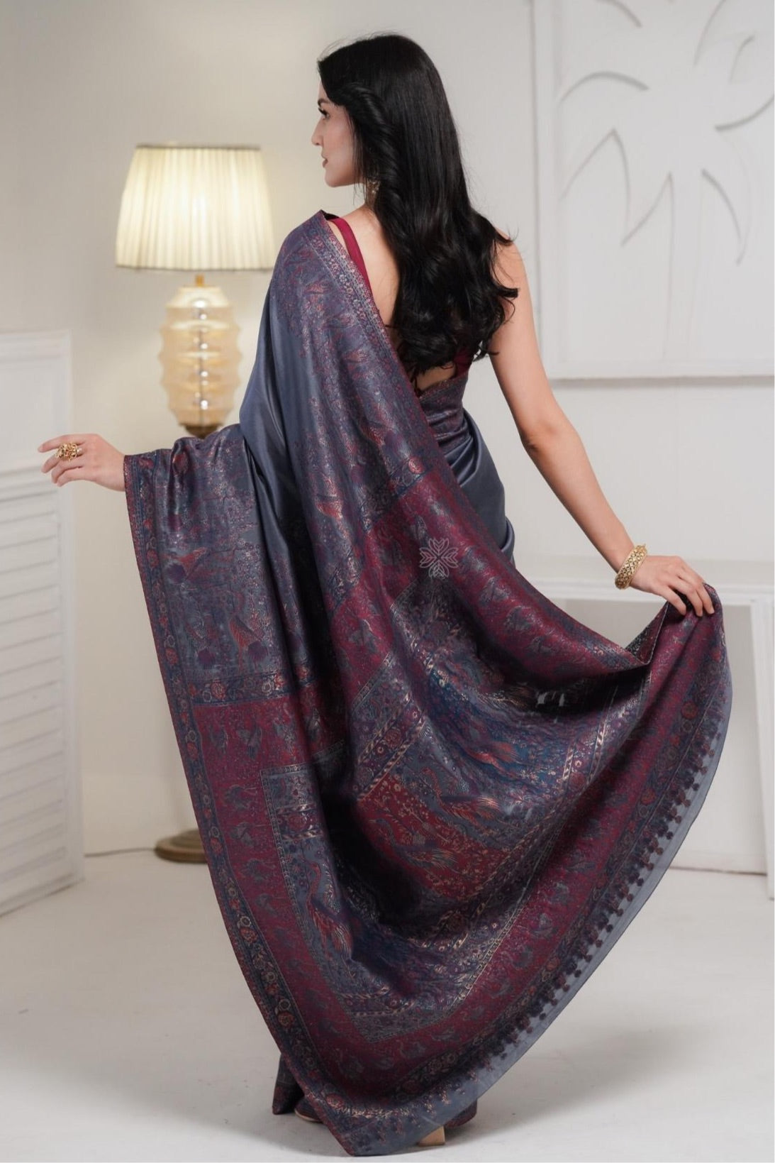 Grey Kani Pallu Silk Saree