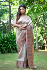 Beige Gold Tissue Silk Saree