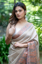 Beige Gold Tissue Silk Saree