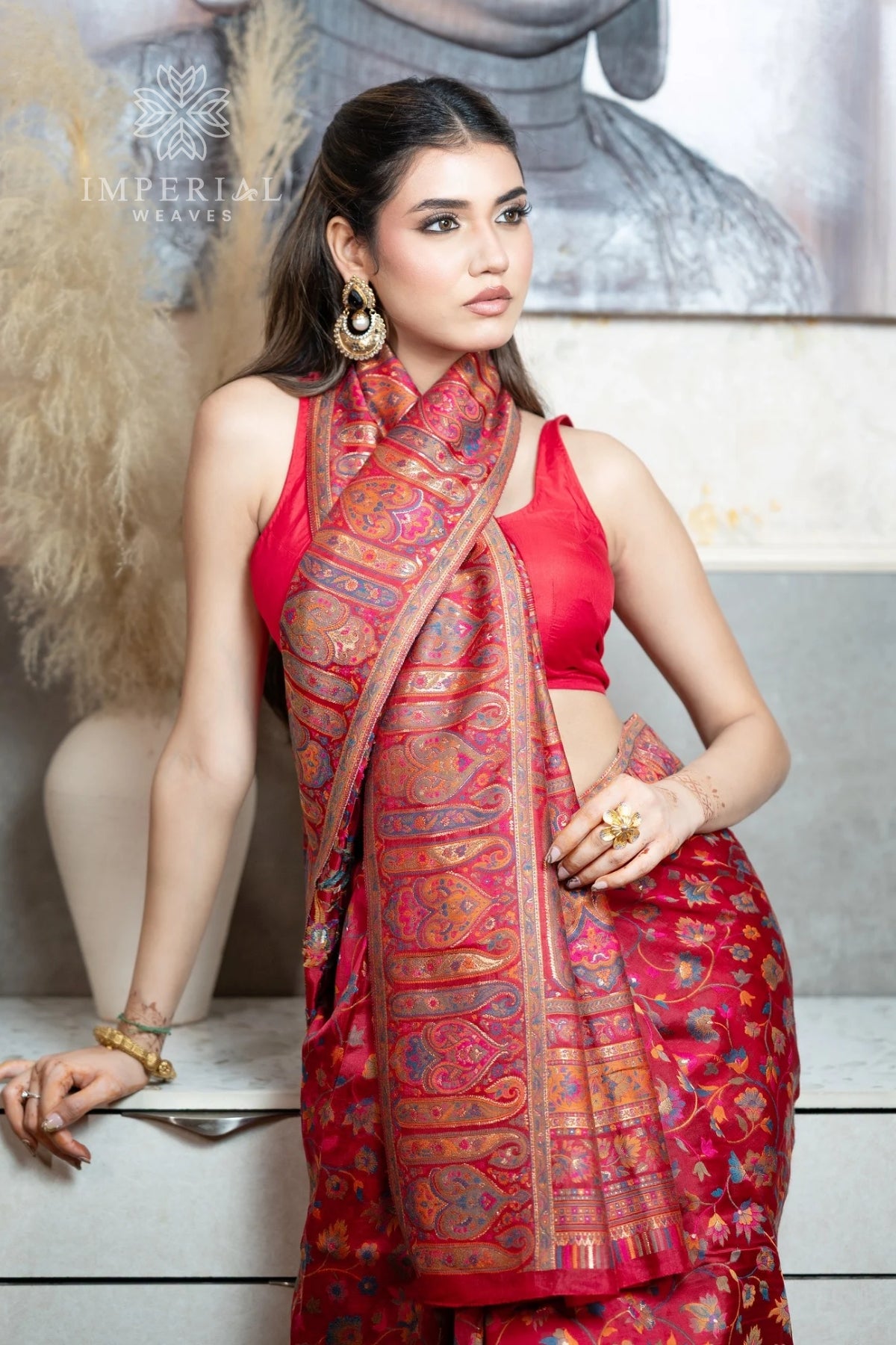 Red Kani Organza Silk Saree