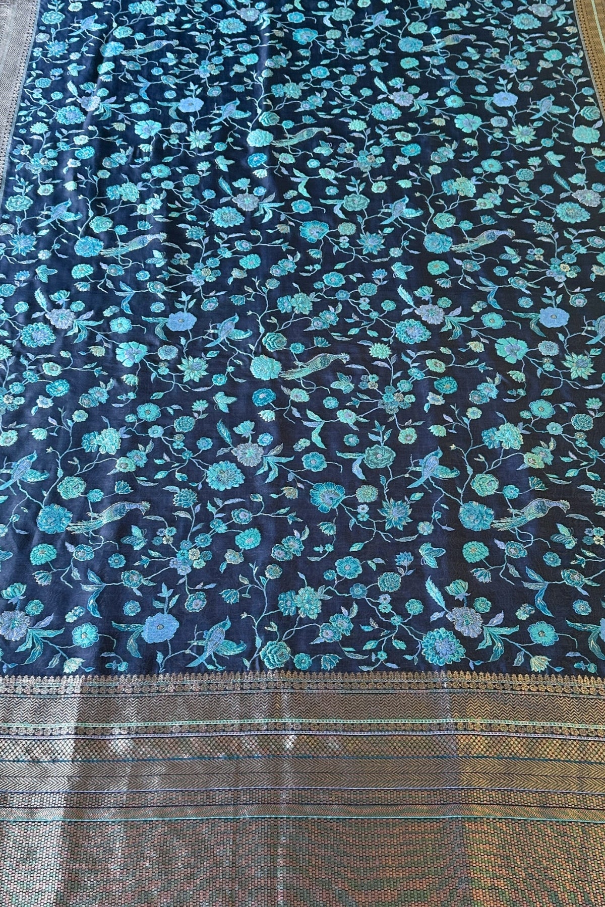 Navy Blue Kani Organza Silk Saree