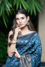Navy Blue Kani Organza Silk Saree