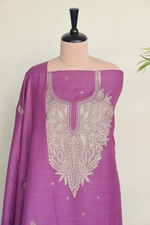 Mauve Fine Wool Zari Embroidered Unstitched Suit