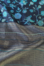 Navy Blue Kani Organza Silk Saree