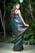 Navy Blue Kani Organza Silk Saree
