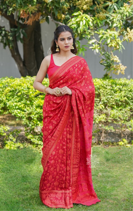 Red Kani Chanderi Silk Sarees