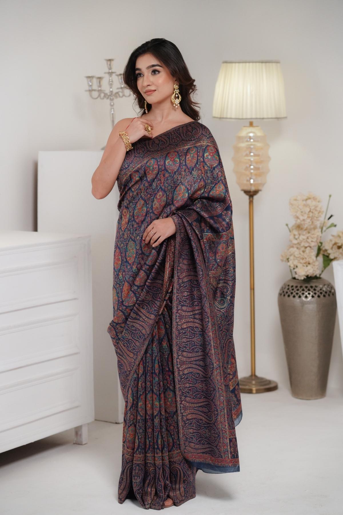 Blue Kani Jamawar Silk Saree