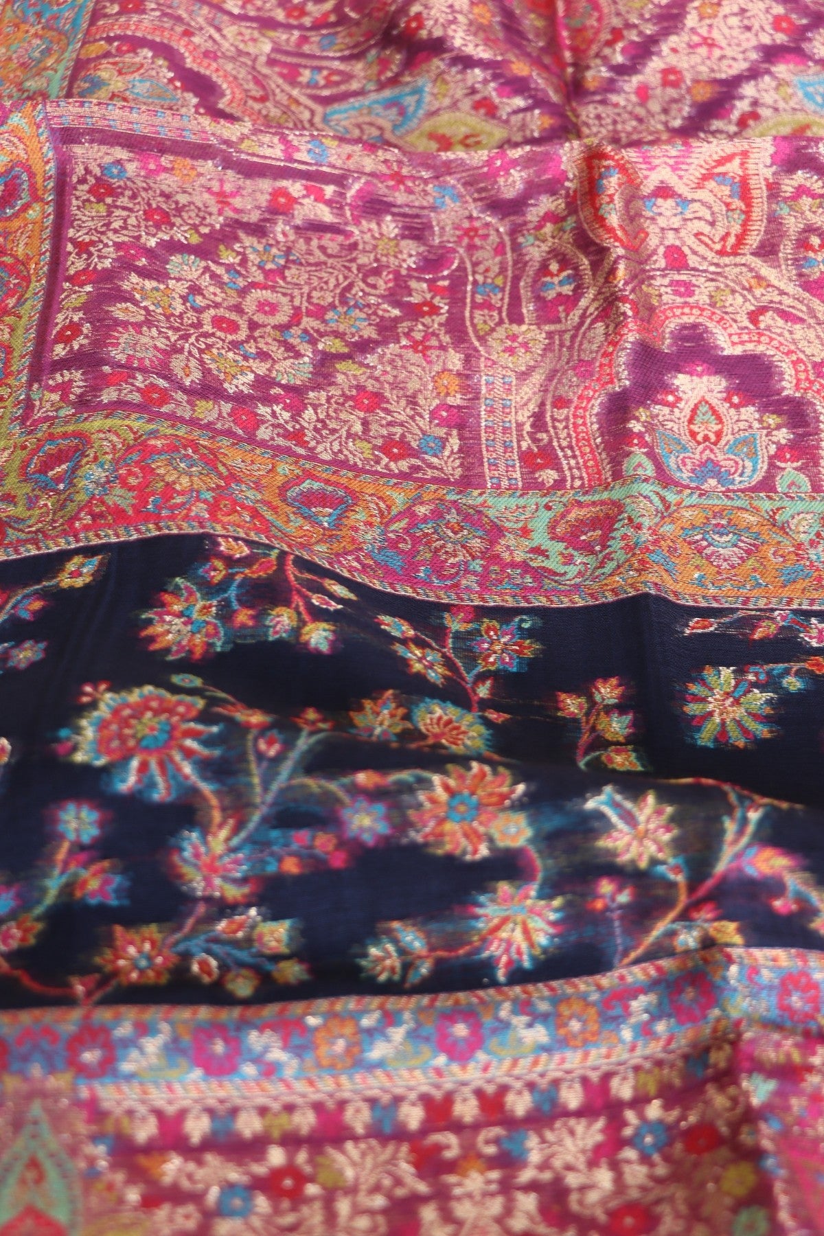 Navy Blue Kani Silk Suit with Allover Dupatta