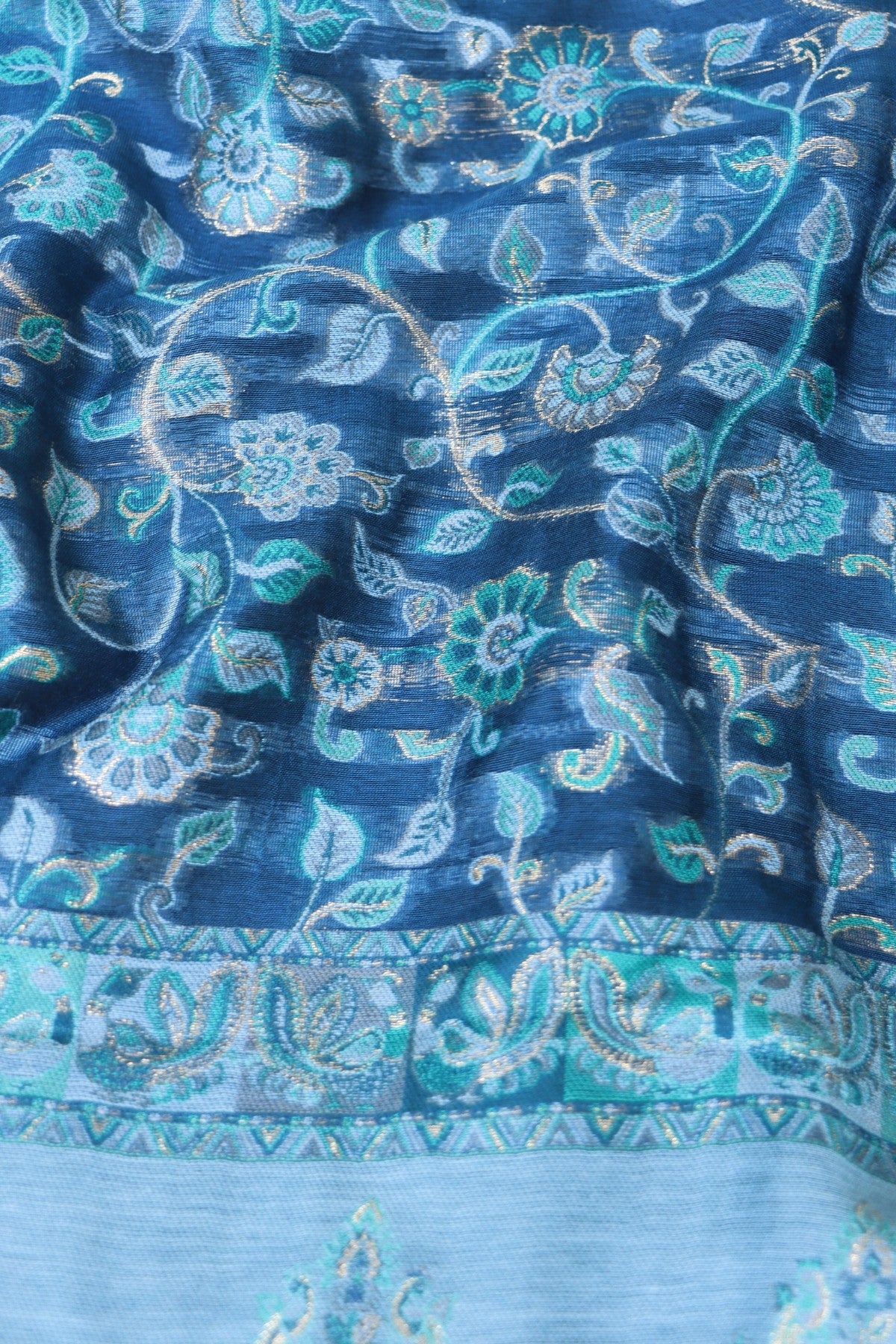 Blue Salwar Suit fabric with intricate paisley pattern